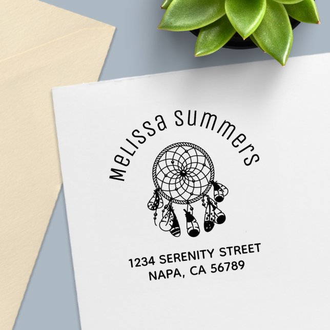 Carimbo Auto Entintado Tribal Boho Dreamcatcher Arch Address (Criador carregado)