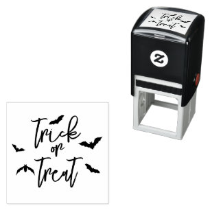 Carimbo Auto Entintado Trick Or Treat Script Com Morcegos Halloween Elega