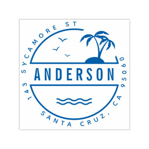 Carimbo Auto Entintado Tropical Palm Trees Summer Family Endereço de devo