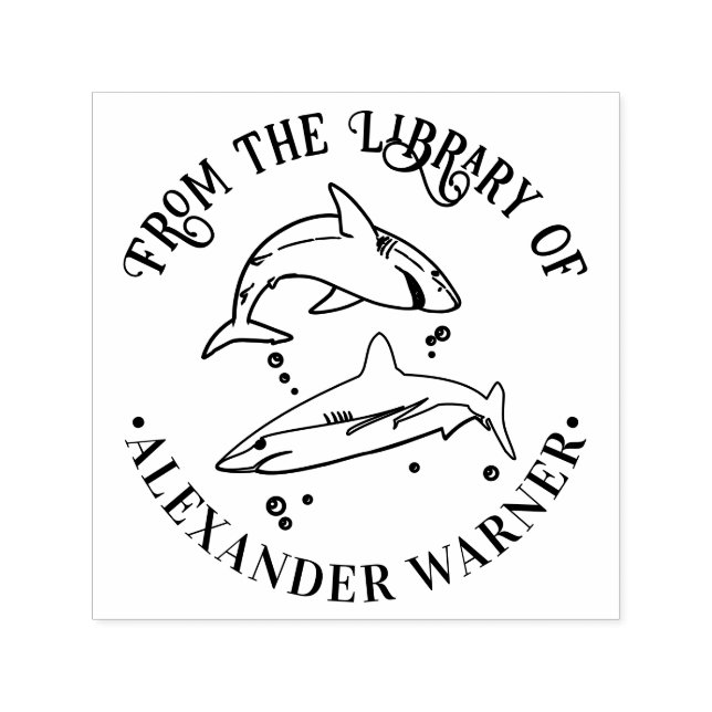 Carimbo Auto Entintado Tubarões Brancos Grandes Tema Oceano Livro Redondo (Design)