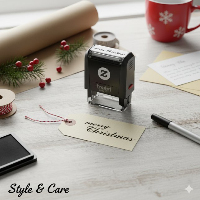Carimbo Auto Entintado Unique Stylish Merry Christmas Script (Unique Stylish Merry Christmas Script Self-inking Stamp)