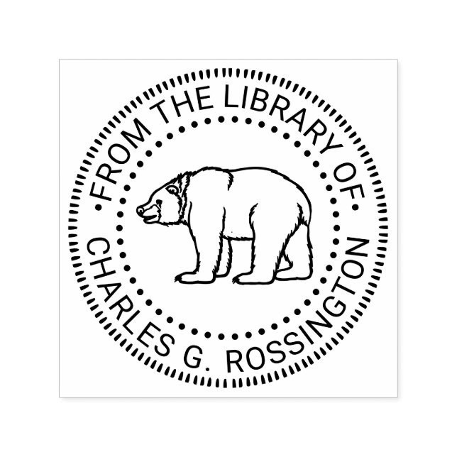 Carimbo Auto Entintado Urso Russo #6B Nome do Livro da Biblioteca Redonda (Design)