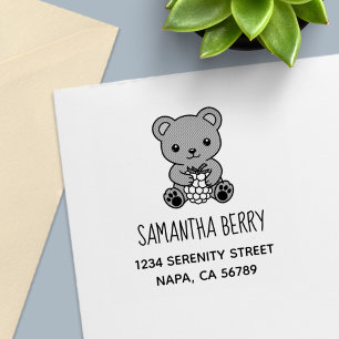 Carimbo Auto Entintado Urso Teddy Fofo Segurando um Endereço de Fruta Ver
