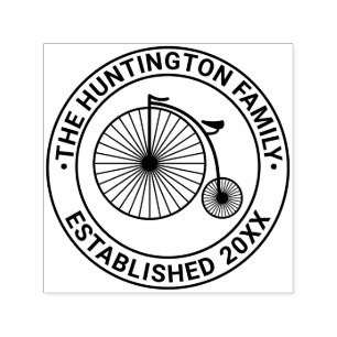 Carimbo Auto Entintado Velocípede Penny Farthing Nome da Família Data Est
