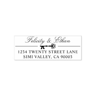 Carimbo Auto Entintado Vintage Antique Rustic Key Name & Return Address