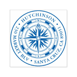 Carimbo Auto Entintado Vintage Compass Round Endereço de Retorno Náutico