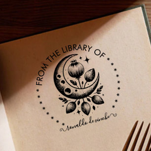 Carimbo Auto Entintado Vintage Floral Moon da biblioteca de Round