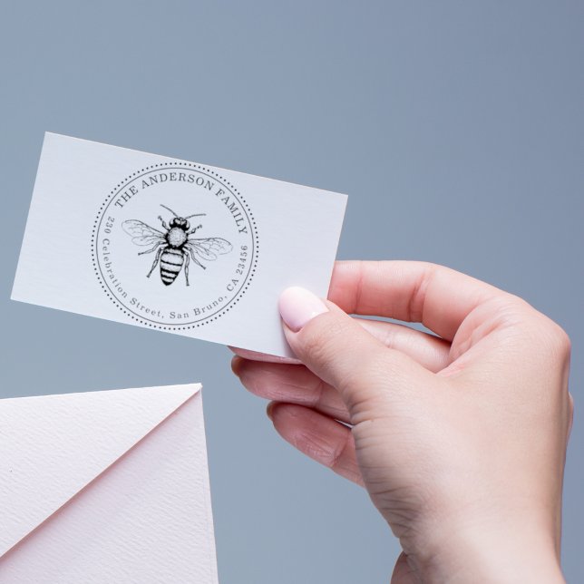 Carimbo Auto Entintado Vintage Honey Bee Family Name Round Return Address (Criador carregado)