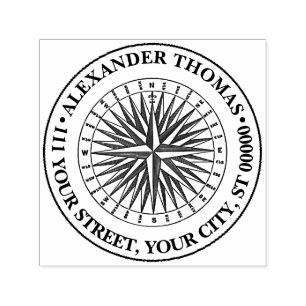 Carimbo Auto Entintado Vintage Stylized Compass Name Endereço de devoluçã