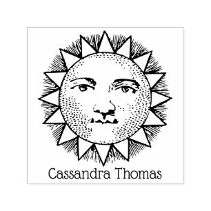 Carimbo Auto Entintado Vintage Sun Face Antropomórfica Desenho #1
