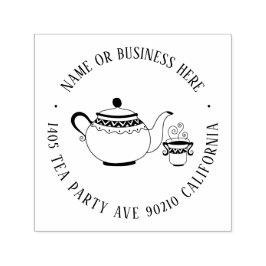 Carimbo Auto Entintado Vintage Tea Party - Nome Comercial e Endereço de R