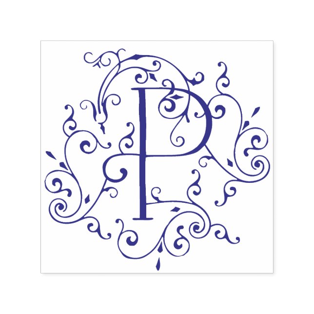 Carimbo Auto Entintado Vitoriano - Letra Flourish P Monograma - Autocolan (Design)