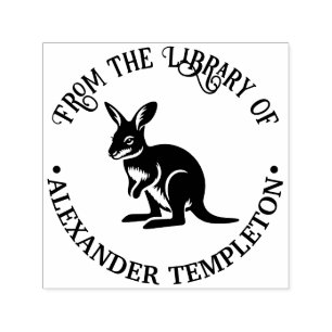 Carimbo Auto Entintado Wallaby Fofa Nome do Livro Biblioteca Austrália