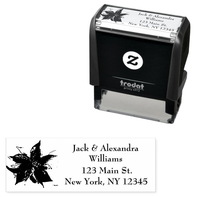 Carimbo Auto Entintado Watercolor Poinsettia Red Floral - Endereço de ret (In Situ)