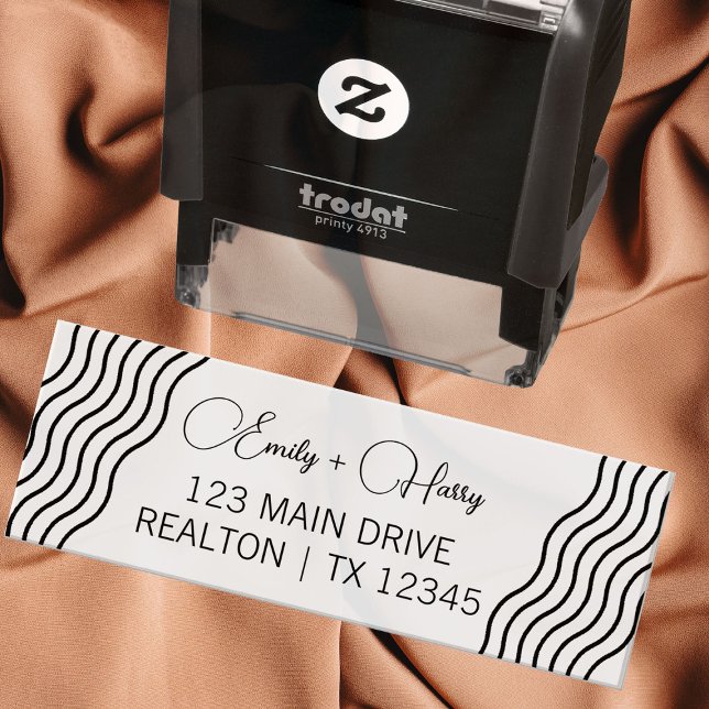 Carimbo Auto Entintado Wavy Modern Wedding Endereço | Nome do Casal (Criador carregado)