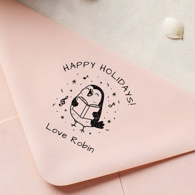 Carimbo Auto Entintado Whimsical Carol Singing Robin Feliz Natal (Criador carregado)