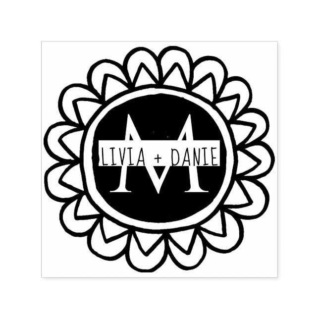 Carimbo Auto Entintado Whimsical Floral Monogramas Endereço de Devolução (Design)