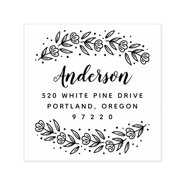 Carimbo Auto Entintado Whimsical Floral Vine Return Address (Design)