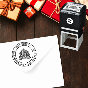 Carimbo Auto Entintado White on Red Scandinavian Christmas Tree Address