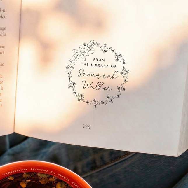 Carimbo Auto Entintado Wildflowers Floral Frame Book From the Library Of (Criador carregado)