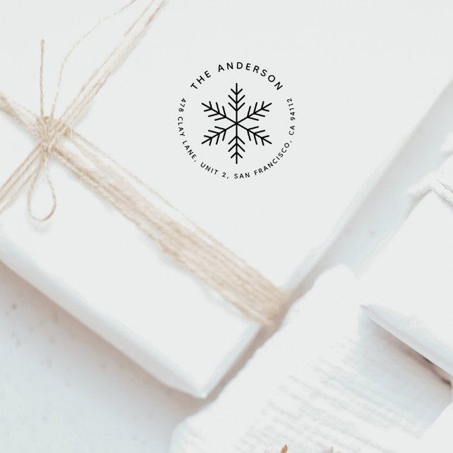 Carimbo Auto Entintado Winter Snowflake Modern Round Return Address (Criador carregado)
