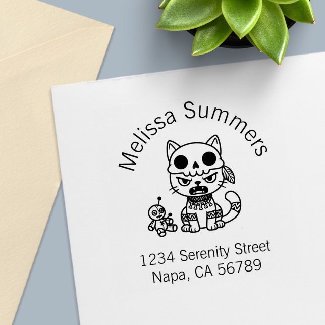 Carimbo Auto Entintado Witch Cat Voodoo Doll Arch Address (Criador carregado)