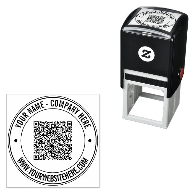 Carimbo Auto Entintado With Custom Text Your QR Code Round Stamp Example (In Situ)