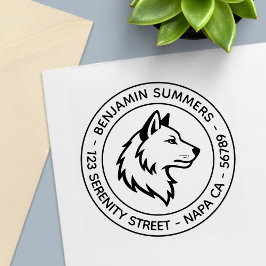 Carimbo Auto Entintado Wolf Head Profile Round Address