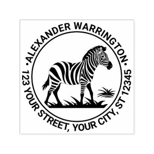 Carimbo Auto Entintado Zebra Fofo em Pé Nome Endereço de Retorno