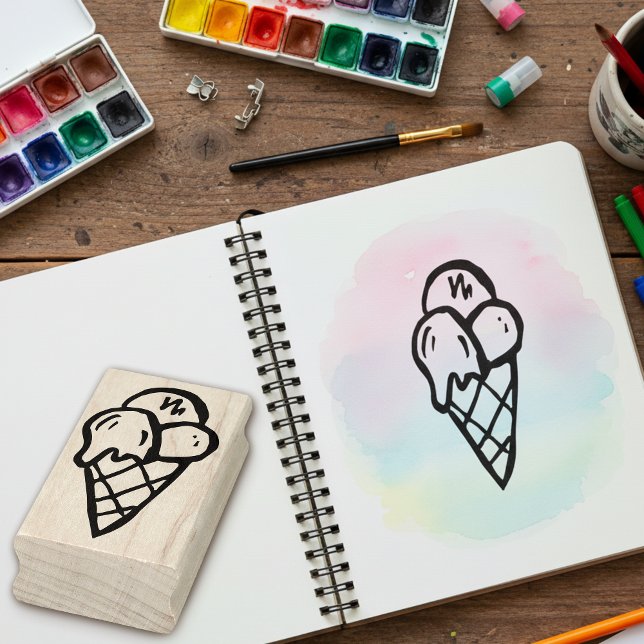 Carimbo De Arte Cone Sorvete De Deserto Divertido (Ice cream art stamp for crafts and creative projects.)