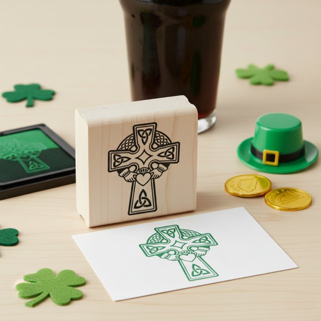 Carimbo de Arte da Madeira (Claddagh Cross Wood Art Stamp)