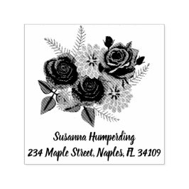 Carimbo de autotinta Rosa e Dahlias com endereço