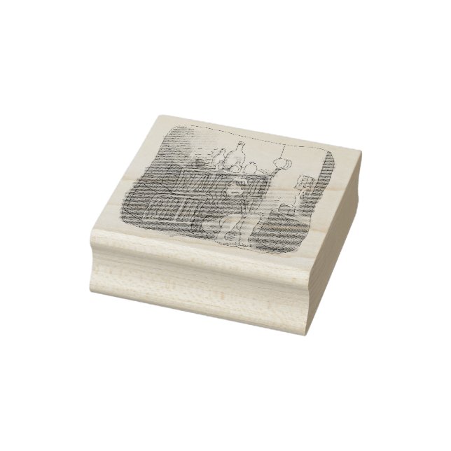 CARIMBO DE BORRACHA さなやにじ  薄明るい水色のお部屋の本棚のそばで座る素足の女性のイラスト (Carimbo)