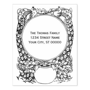 Carimbo De Borracha 2 Pavões ao Redor de uma Planta em Vaso Nome Ender