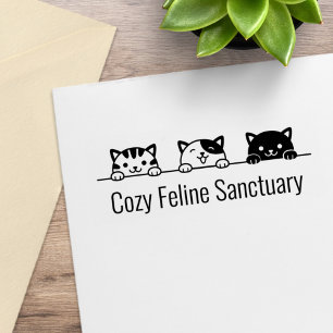Carimbo De Borracha 3 Gatos de desenho acima do texto personalizado