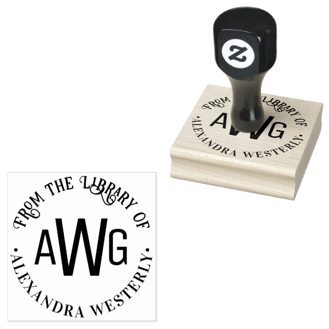 Carimbo De Borracha  3 Monograma de Letra Inicial #1 Nome do Livro na  (Carimbado)