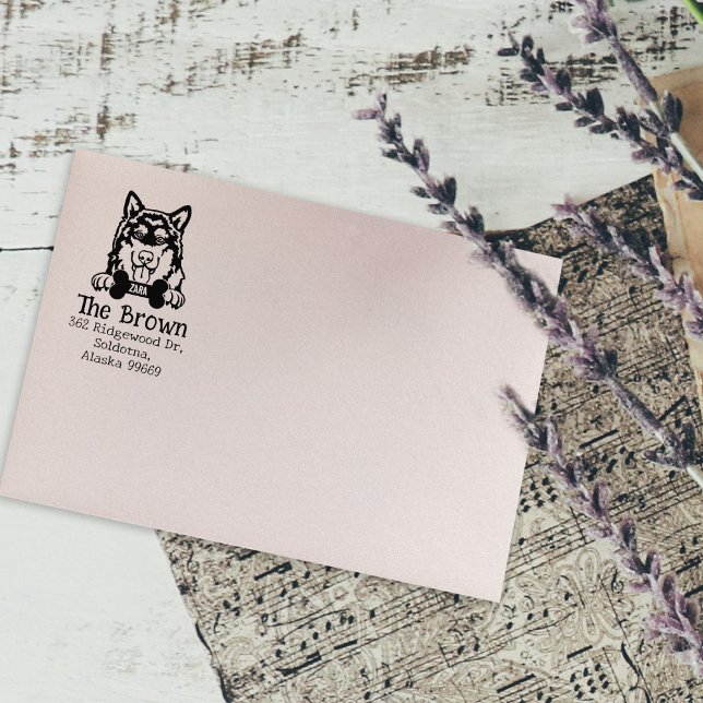 Carimbo De Borracha Alaskan Malamute Dog, Endereço De Regresso Persona (Criador carregado)