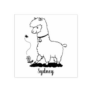 Carimbo De Borracha Alpaca feliz e giro com cartoon de borboleta