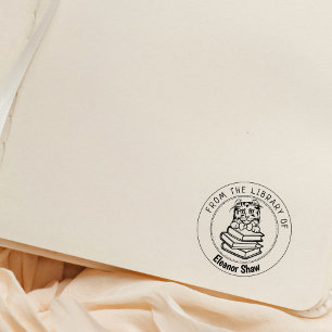 Carimbo De Borracha American Curl Cat, Livro Da Biblioteca De