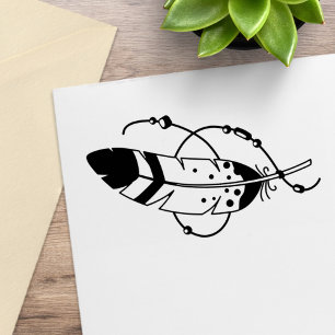 Carimbo De Borracha Amuleto de Boho Tribal do Feather Miçanga