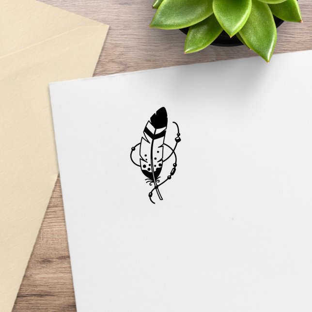 Carimbo De Borracha Amuleto de Boho Tribal do Feather Miçanga 1x1 (Criador carregado)