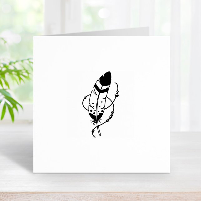 Carimbo De Borracha Amuleto de Boho Tribal do Feather Miçanga 1x1 (Criador carregado)