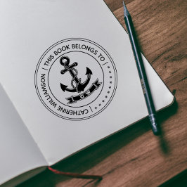 Carimbo De Borracha Âncora náutica vintage redonda Este livro pertence