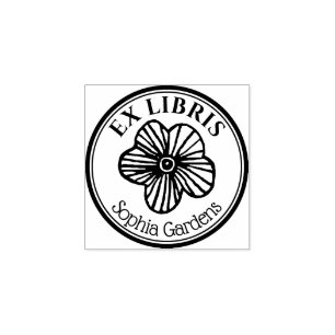 Carimbo De Borracha Arredondar Ex Libris - Flor Desenhada À Mão