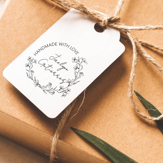 Carimbo De Borracha Arroz Floral Feita À Mão Com Amor (Floral Doodle Handmade With Love Rubber Stamp)