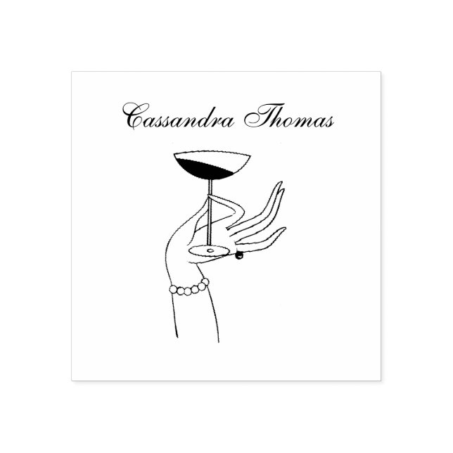 Carimbo De Borracha Art Deco Lady segurando vidro de champanhe (Impressão)