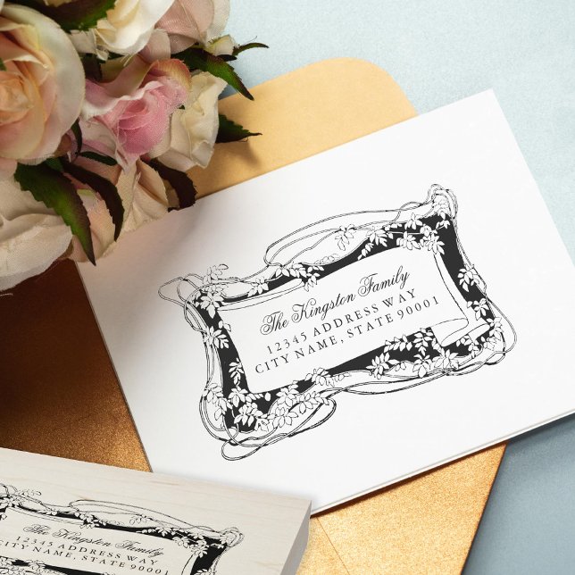 Carimbo De Borracha Art Nouveau Leafy Vines Rótulo de Endereço (Criador carregado)