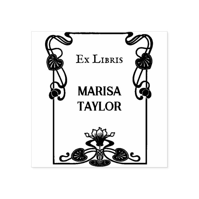 Carimbo De Borracha Art nouveau lily frame ex libris (Impressão)