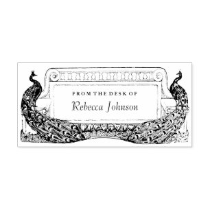 Carimbo De Borracha Art Nouveau Peacocks Label ou Stationery