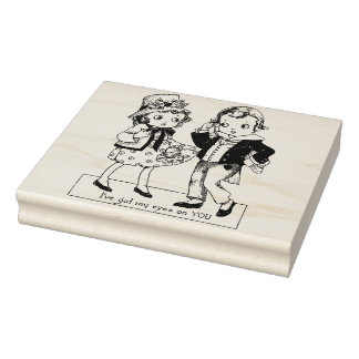 Carimbo De Borracha Arte de São Valentim vintage de menino e menina do